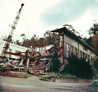 Demolition of the original Rad Lab on the campus, 1959.