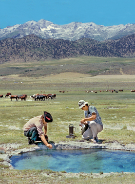 A hot geothermal pool in Ruby Valley, Nevada being analyzed by Lab scientists in a study of geothermal energy sources.