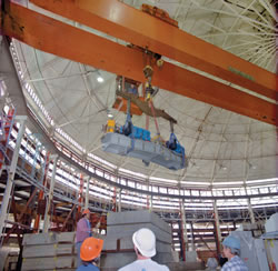 Section of the ALS booster being loaded into the shielding enclosure.