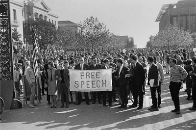 Students protest for free speech on the Berkeley campus.
