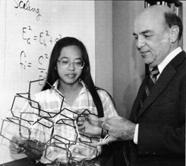 Marvin Cohen and Amy Liu with model of superhard carbon nitride.